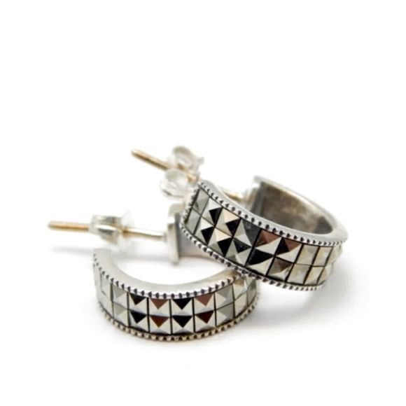 Vintage JUDITH JACK Sterling Silver and Marcasite Small Open Hoop Earrings